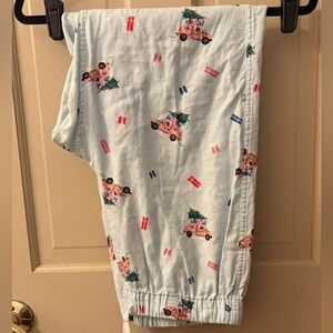 JCrew flannel pajama pj pants blue breeze pink car Christmas trees